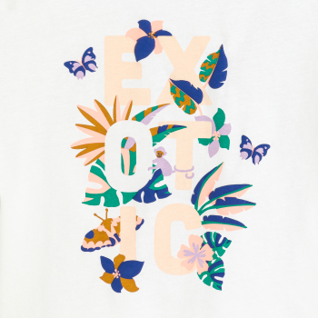 تيشيرت بأكمام قصيرة متموجة باللون الأبيض للفتيات الصغيرات